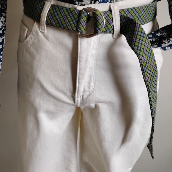 L. L. Bean Plaid Cotton D-Ring Belt Green Blue Plaid Preppy Classic Cotton M/L - Picture 2 of 6